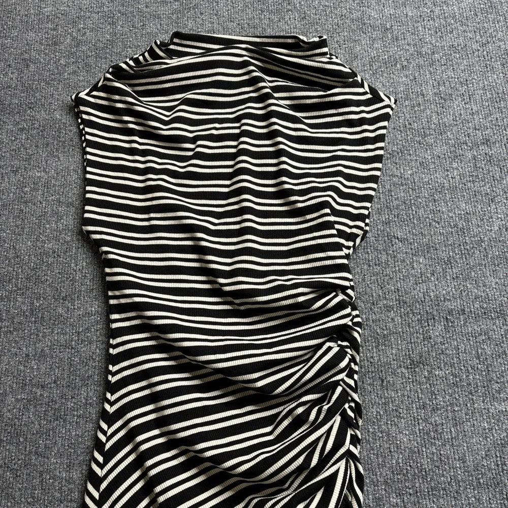 By Anthropologie Sleeveless Mock-Neck Rib Knit Bodycon Dress Black White XXS NWT